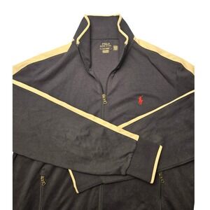 Polo Ralph Lauren Men Track Jacket Full Zip Navy Beige Pony Logo Size L